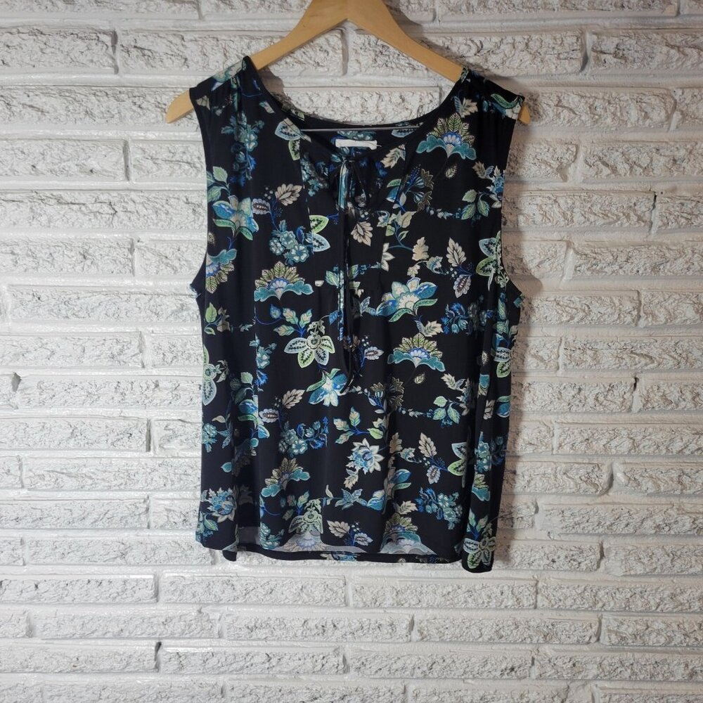 Beacon Apparel Women Top 1X Plus Sleeveless Black Blue Floral Poly Blend FLO95E